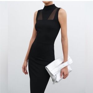 Sleeveless Black Mock-Neck Sheath Dress